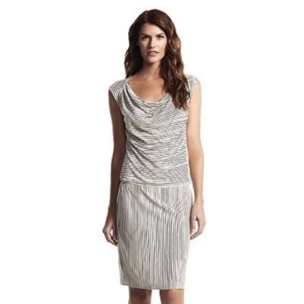 🌴 NWT Derek Lam Nation Striped Drop Waist Dress Draped Neck Chic